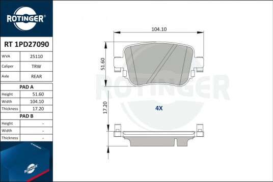 Bremseklosser sett ROTINGER RT 1PD27090