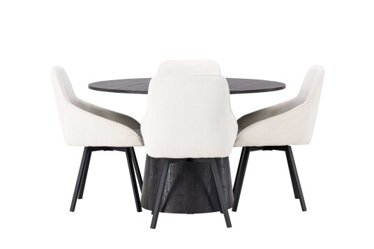 Venture Design Lanzo & Rosie spisegruppe Beige/svart 4 stoler & bord 120 cm