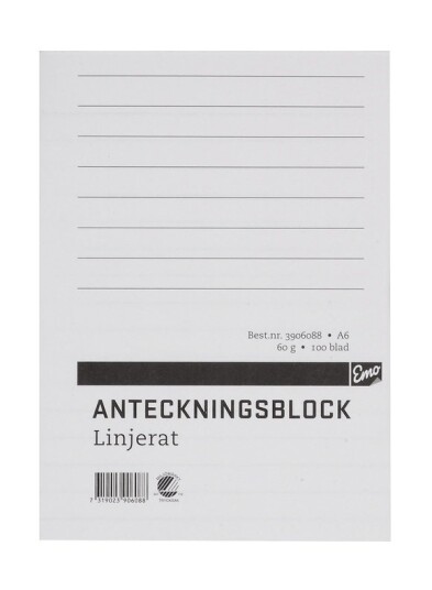 Kladdeblokk EMO A6 60g 100 blad linjer