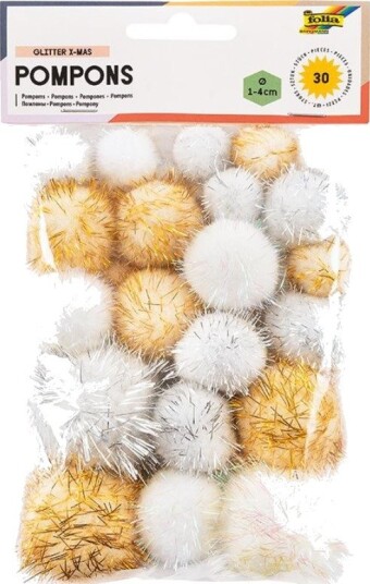 Folia Pomponger I Ulike Størrelser 30 Glitter Pomponger
