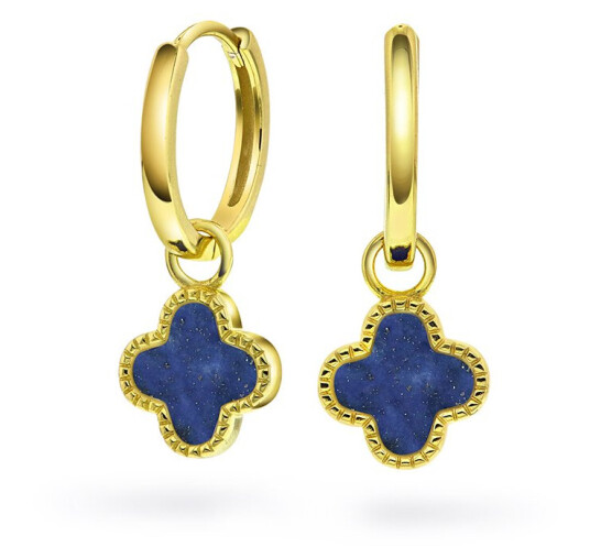 Pan Jewelry Kløver øreringer i 925 forgylt sølv med havblå lapis lazuli Pan Jewelry Kløver øreringer i 925 forgylt sølv med havblå lapis lazuli
