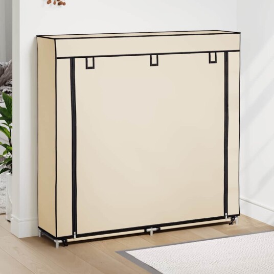 vidaXL Skoskap med trekk kremhvit 115x28x110 cm stoff