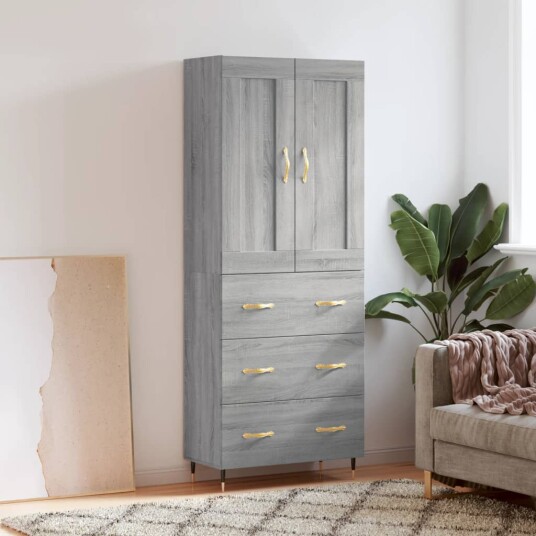vidaXL Highboard grå sonoma 69,5x34x180 cm konstruert tre 8720845491574