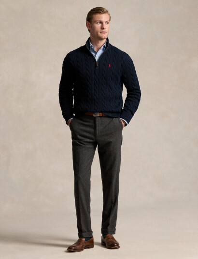 Polo Ralph Lauren Cable-Knit Cotton Quarter-Zip Sweater - Navy - XXL Polo Ralph Lauren Cable-Knit Cotton Quarter-Zip Sweater - Navy - XXL