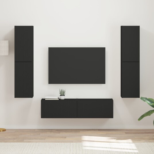 TV benksett 6 pcs Svart Konstruert tre
