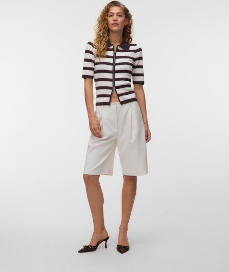 Vero Moda Awhanna 2/4 Zip Stripe Knit Cardigan Brown XS