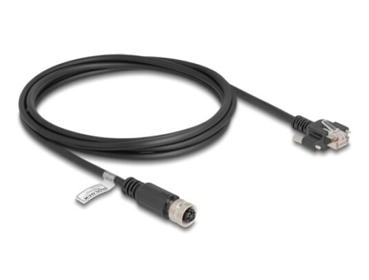 Delock M12 Kabel D-Kodet 4 Pins Stikkontakt Til Rj45 Plugg Med Skruer Cat.5E Ftp 2 M Sort