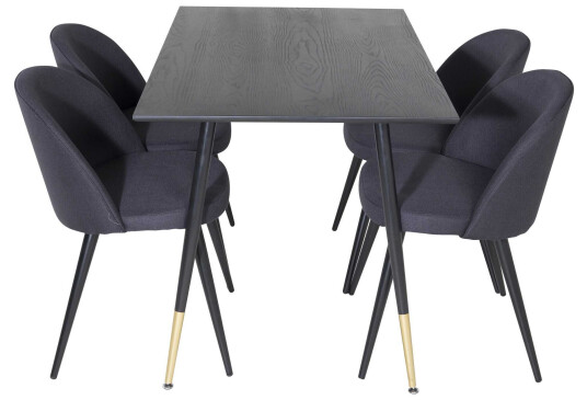Venture Design Dipp & Velvet spisegruppe Svart/svart 4 st stoler & bord 120 x 85 cm
