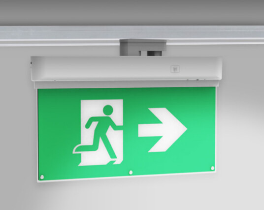 Ledlife LED Exit skilt for skinne   3W 2 timers batteri inkl. piktogrammer til 3 faset skinner
