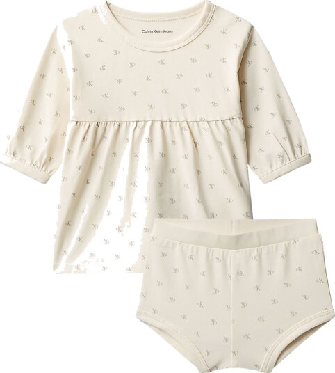 Calvin Klein Sett Kjole/Bloomers Monolog White Calvin Klein 1 år 80 Kjole Beige