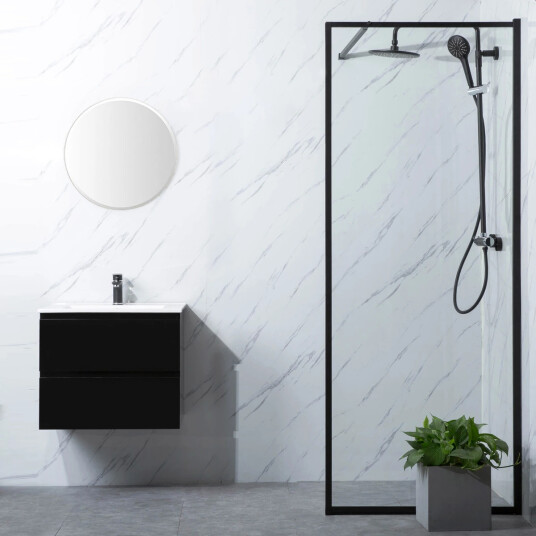Bathlife Profil Dusjvegg 80 cm, Sort Matt/Klart Glass Bathlife Profil Dusjvegg 80 cm, Sort Matt/Klart Glass