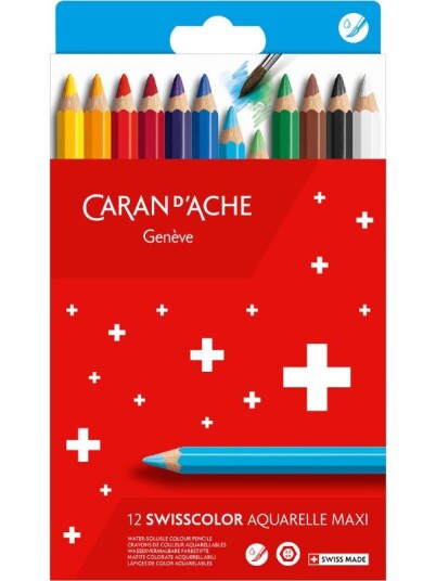 Caran D'Ache Swisscolor MAXI akvarellblyanter 12 vannfarger