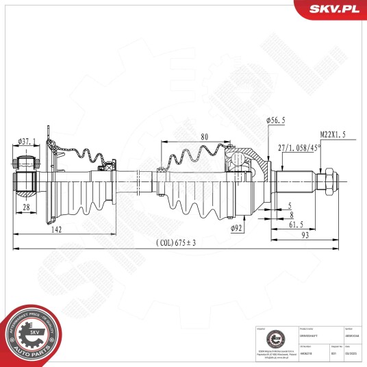 Esen Skv Drivaksel ESEN SKV 40SKV244 Esen Skv Drivaksel ESEN SKV 40SKV244