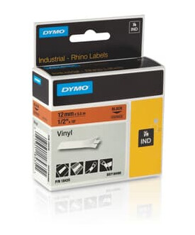 Dymo Tape Rhinopro Vinyl 12mm Svart/oransje