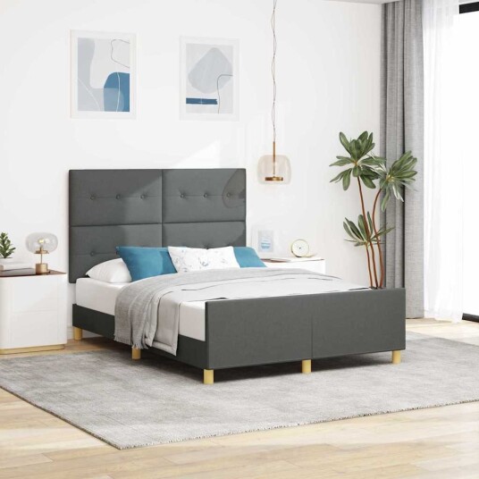 vidaXL Sengestamme med hodegjerde Mørkegrå 137 x 190 cm stoff