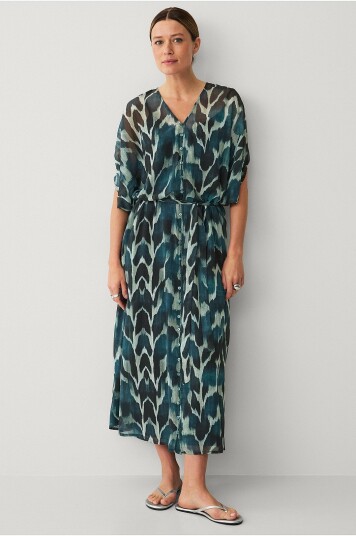 Ellos Collection Kaftan i chiffon med knappelukking og knyteskjerf Grå Ellos Collection Kaftan i chiffon med knappelukking og knyteskjerf Grå