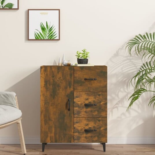 vidaXL Skjenk røkt eik 69,5x34x90 cm konstruert tre vidaXL Skjenk røkt eik 69,5x34x90 cm konstruert tre