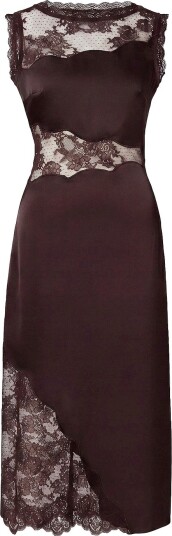 By Malina Kjole Desire Lace Trimmed Cut Out Midi Brun