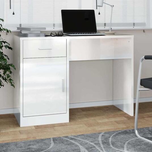 vidaXL Skrivebord skuff og skap hvit 100x40x73 cm konstruert tre vidaXL Skrivebord skuff og skap hvit 100x40x73 cm konstruert tre