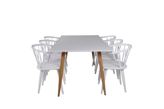 Venture Design Polar & Bobby spisegruppe Hvit/hvit 6 st stoler & bord 180 x 90 cm