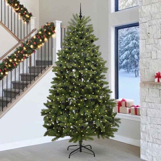 Kunstig juletre med LED stripelys grønn 300 cm PVC og metall