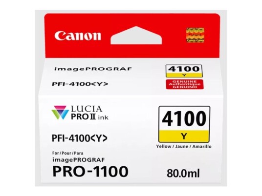Canon Pfi-4100 Y - 80 Ml - Gul - Original - Hengeboks - Blekkbeholder - For Imageprograf Pro-1100 Canon Pfi-4100 Y - 80 Ml - Gul - Original - Hengeboks - Blekkbeholder - For Imageprograf Pro-1100