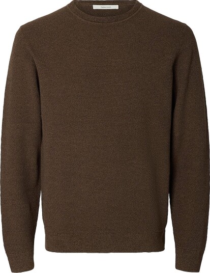 Selected Men   Genser slhRoss LS Knit Structure Crew Neck   Brun
