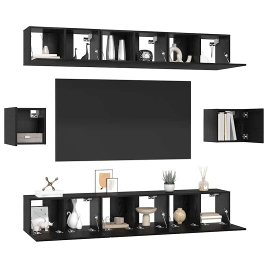 TV benksett 8 pcs Svart eik 60 x 30 x 30 cm Konstruert tre TV benksett 8 pcs Svart eik 60 x 30 x 30 cm Konstruert tre
