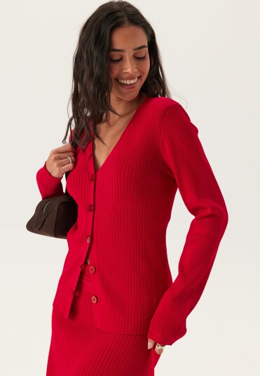 Selected Slfcarly Ls Knit Cardigan Red S