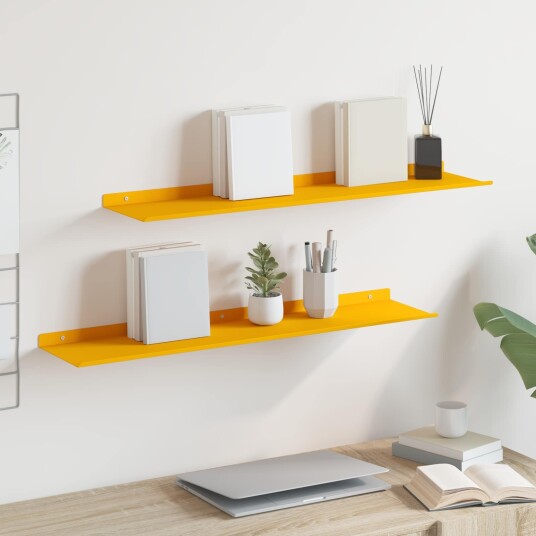 vidaXL Flytende hylle 2 pcs Sennepsgul 80 x 18 x 2,5 cm Stål