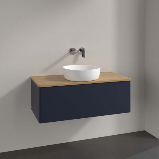 Villeroy & Boch Antao Servantskap med 1 skuff 100x50x36 cm m/lys Blå Matt/Eik Villeroy & Boch Antao Servantskap med 1 skuff 100x50x36 cm m/lys Blå Matt/Eik