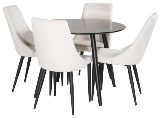 Venture Design Plaza & Leone spisegruppe Svart/beige 4 st stoler & bord 100 cm