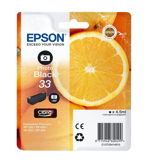 Epson 33 PBK blekkpatron - C13T33414012 Original - Foto Svart 4,5 ml Epson 33 PBK blekkpatron - C13T33414012 Original - Foto Svart 4,5 ml