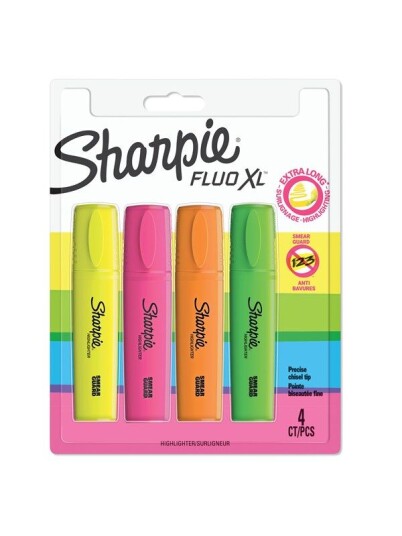 Sharpie Fluo XL Highlighters  Chisel Tip  Assorted Fluorescent  4 Count
