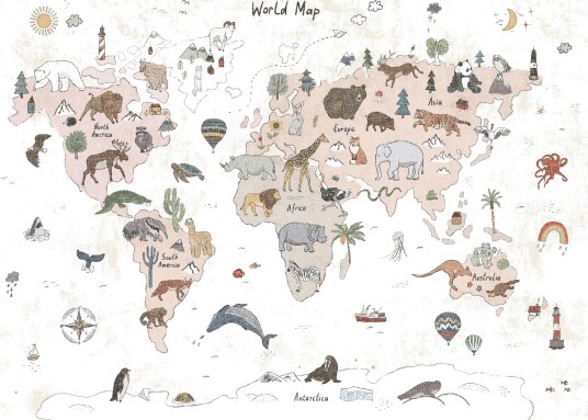 Barneteppe Kids World Map beige Størrelse: 120 x 170 cm
