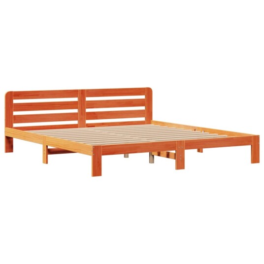 Seng med bokhylle uten madrass voksbrun 200x200 cm heltre furu 8721158411518