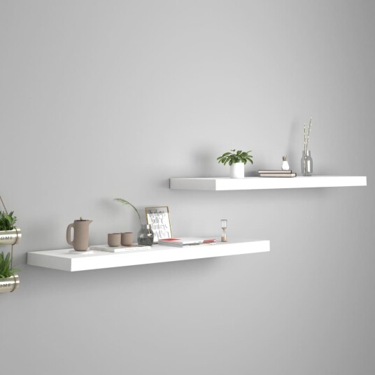 vidaXL Flytende vegghyller 2 stk hvit 90x23,5x3,8 cm MDF