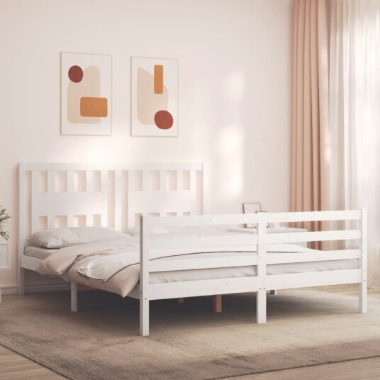 vidaXL Sengeramme med hodegavl hvit 160x200 cm heltre