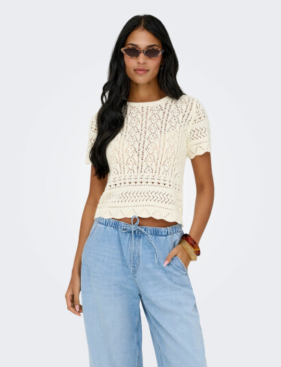 ONLY Onlelke Life Ss Structur O Neck Knt Noos   Cream   M