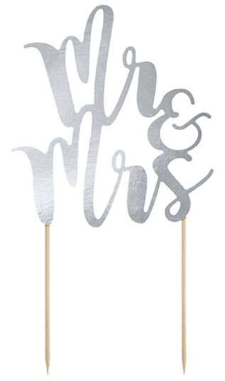 PartyDeco Cake Topper Mr & Mrs Sølv