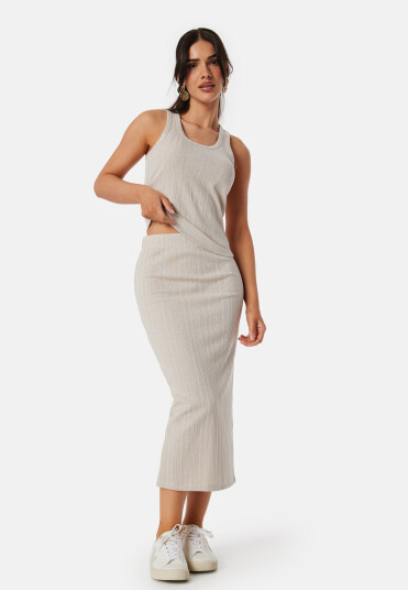BUBBLEROOM Sparkling Rib Midi Skirt Beige L
