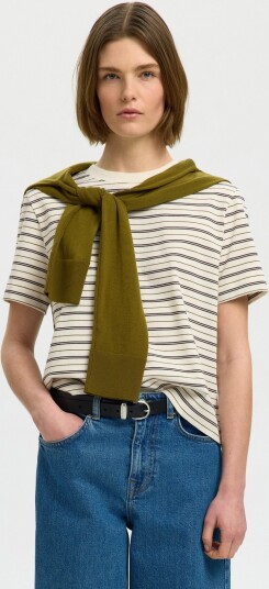 Selected Slwessential Ss Striped Boxy Tee Noos Cream XS
