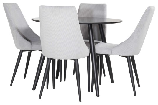 Venture Design Plaza & Leone spisegruppe Svart/grå 4 st stoler & bord 100 cm
