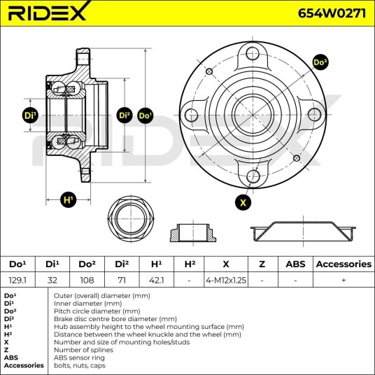 RIDEX 654W0271 Hjullager