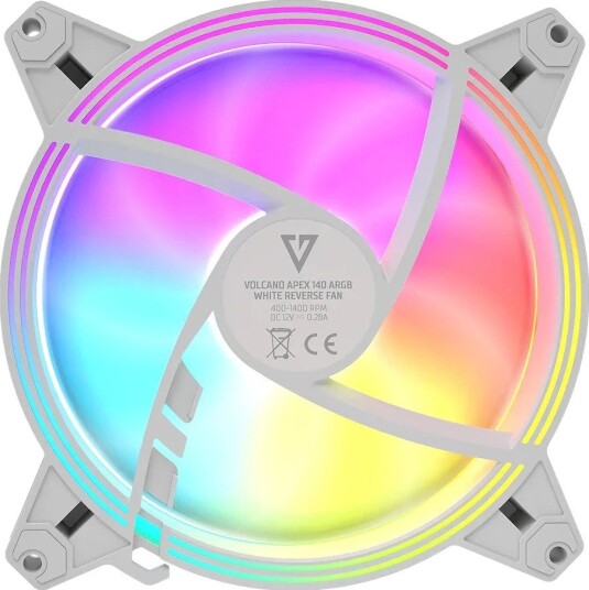 MODECOM Volcano Apex 140mm ARGB Vifte Reverse Blade 62.7 CFM 400-1400 RPM FDB-Lager Hvit