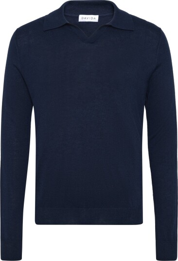 Davida Cashmere | Man Fine Knit Open Collar Sweater | XXL