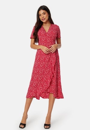 BUBBLEROOM Flounce Midi Wrap Dress Red/Patterned S BUBBLEROOM Flounce Midi Wrap Dress Red/Patterned S