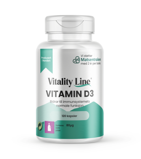 Vitality Line vitamin D3 80µg 120 kapsler Vitality Line vitamin D3 80µg 120 kapsler