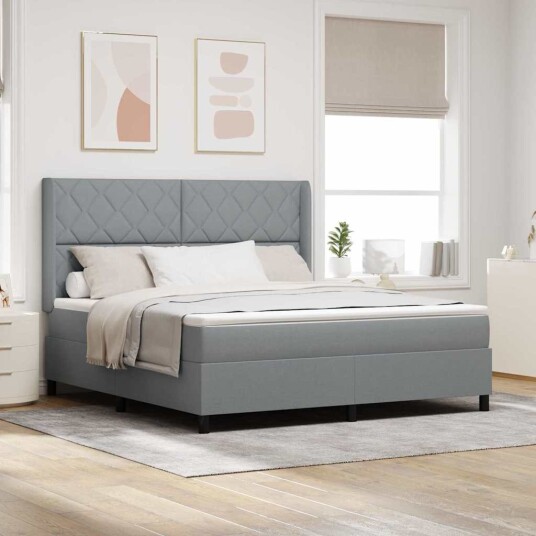  Box Spring Seng med Madrass Lysegrå 180x200 cm Stoff