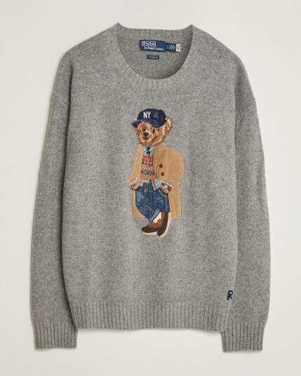 Polo Ralph Lauren Wool Blend Bear Sweater Grey Combo